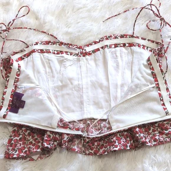 J. Crew Red Roses Cropped Bustier Peplum Top in Eliza Liberty Fabric - Picture 8 of 13